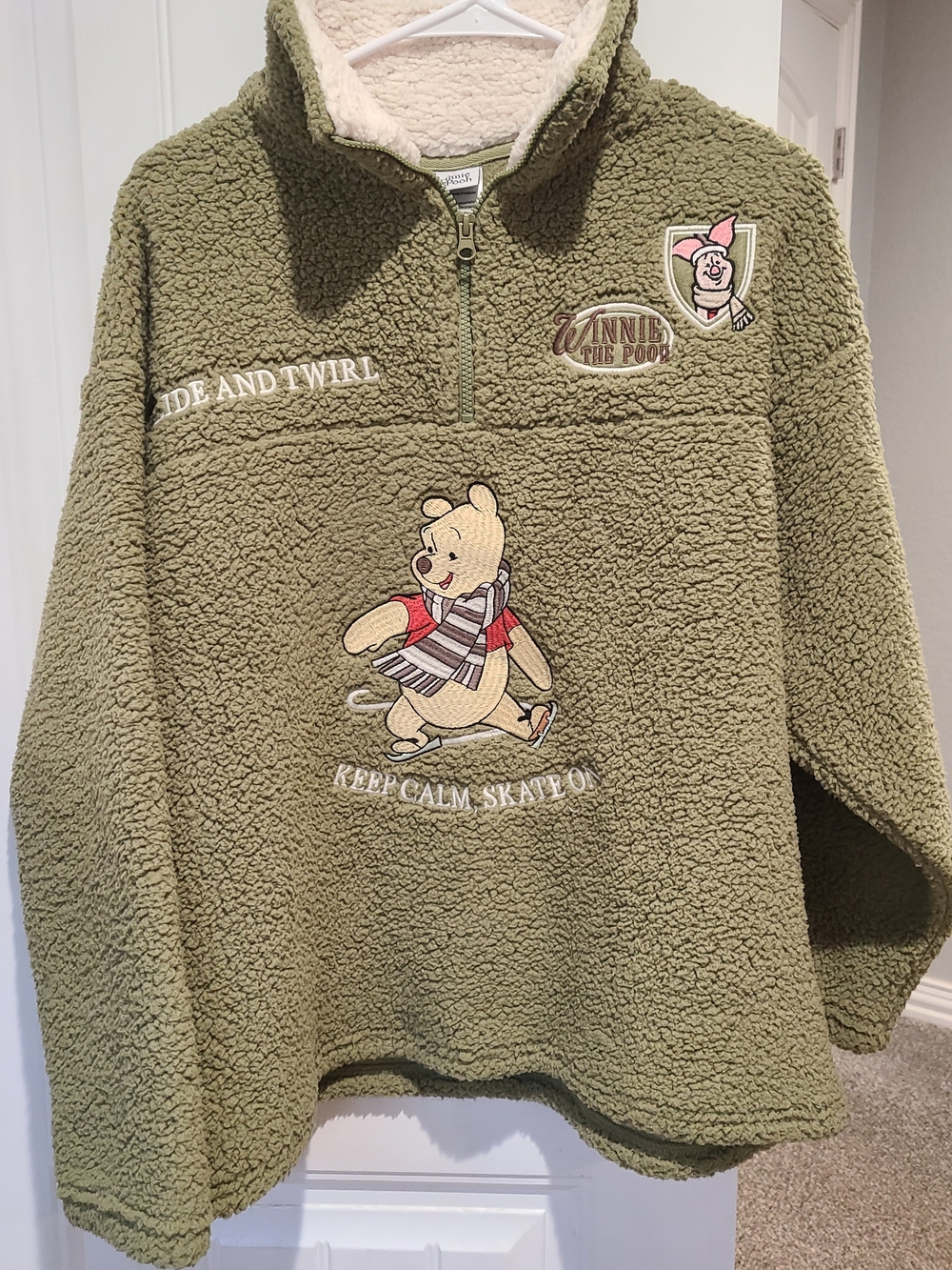 Disney Olive Green Winnie the Pooh Sherpa Pullover Hoodie